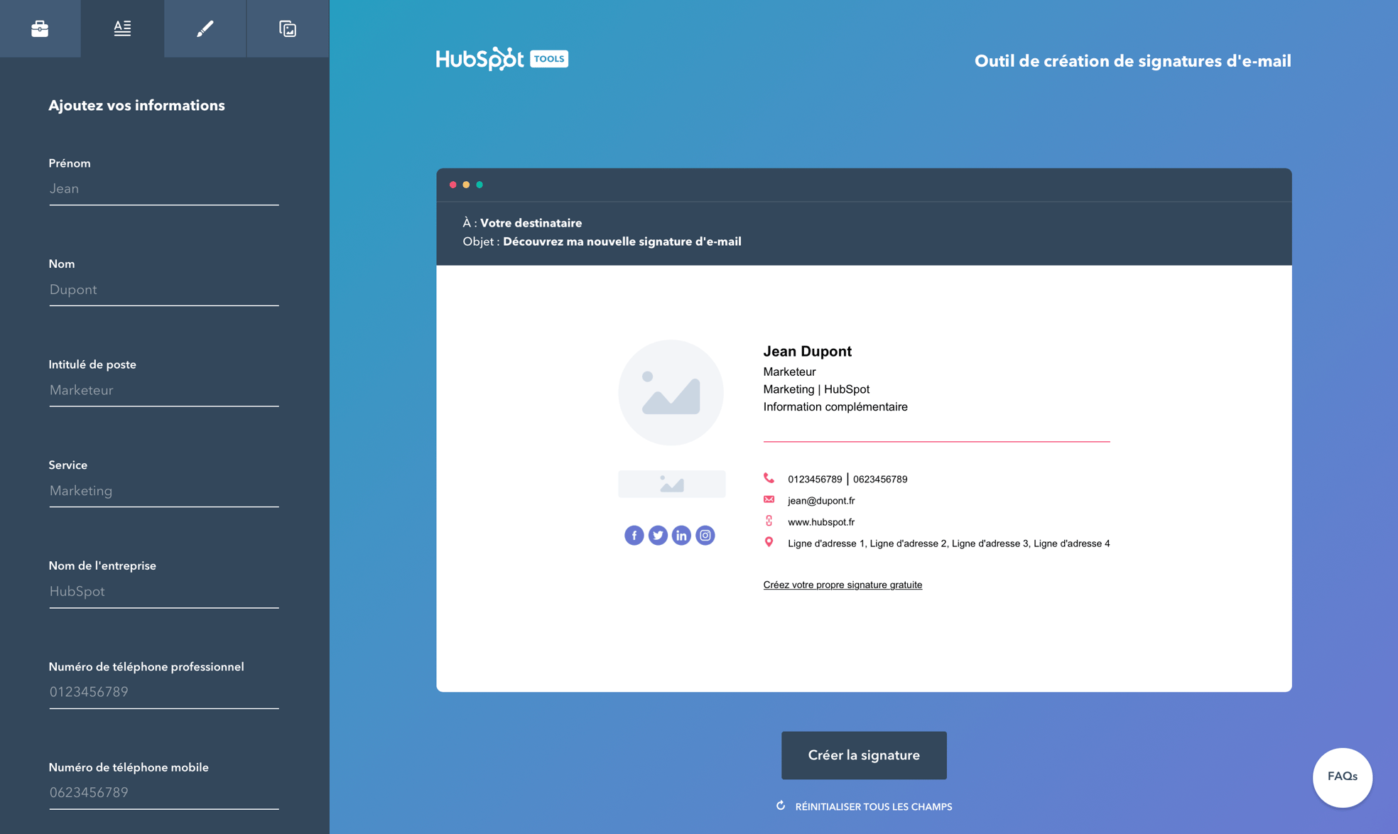 Générateur de signature d'email gratuit HubSpot